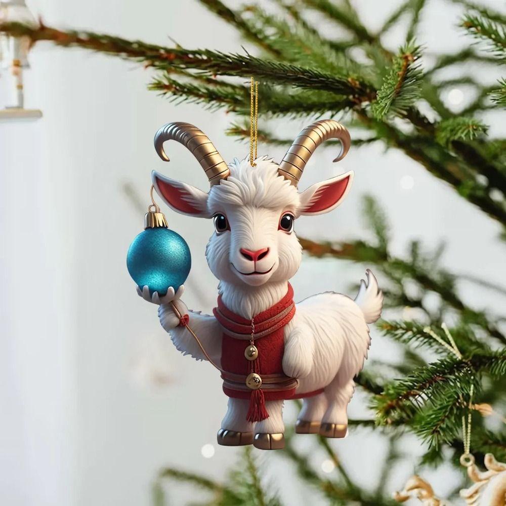 Милый мультяшный козлик, цветочный венок, подарочная коробка, подвеска в виде собаки, креативные рождественские украшения в виде снежинок, вечеринка