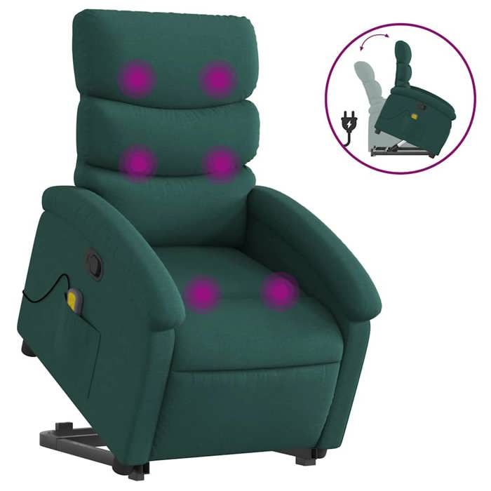 VidaXL Recliner Massage Chair Dark Green Fabric 3203996