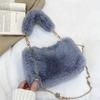 Women Fluffy Shoulder Bags Female Winter Chain Underarm Bag Solid Color Handbag Soft Plush Handle Bag