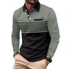 Men Spring Fall Shirt Buttoned Turn-down Collar Contrast Color Striped Prinitng Long Sleeves Pullover Mid Length Casual Business Top