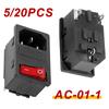 5Pcs 250V AC Socket Red LED 10A Fuse Electrical Rocker Switch Male Plug Female Socket Connector