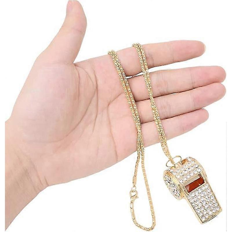 Gold Plated Rhinestone Whistle Long Sweater Chain Necklace For Women Jewelry Gifts