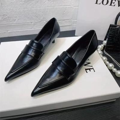 Туфли из кожи с острым носком, женские туфли на среднем каблуке, модные офисные туфли-лодочки, элегантные туфли-лодочки из неглубокого платья, осенний тренд, челси, оксфорды, запатос