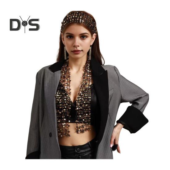 Women Scarf Shiny Sequin Flower Shape Hollow Design Scarf Glitter Embellished Thin Scarf Fashion Accessory