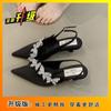 Xia Xin Chinese-style Pointed Rhinestone Bag Head Sandals Women's Butterfly Satin High Heels Thin Heel One-word Strap Single Shoes