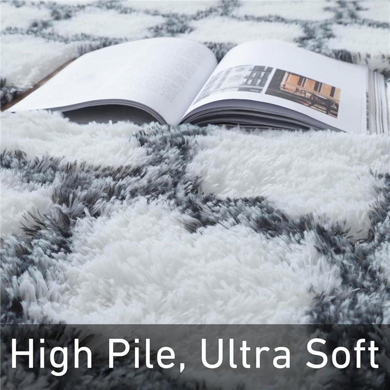 Роскошный геометрический ковер с белым клетчатым узором, ультрамягкий полиэстер, высокий ворс, нескользящий, современный, для помещений, ковер для игровой комнаты, спальни, гостиной, ковер для детской