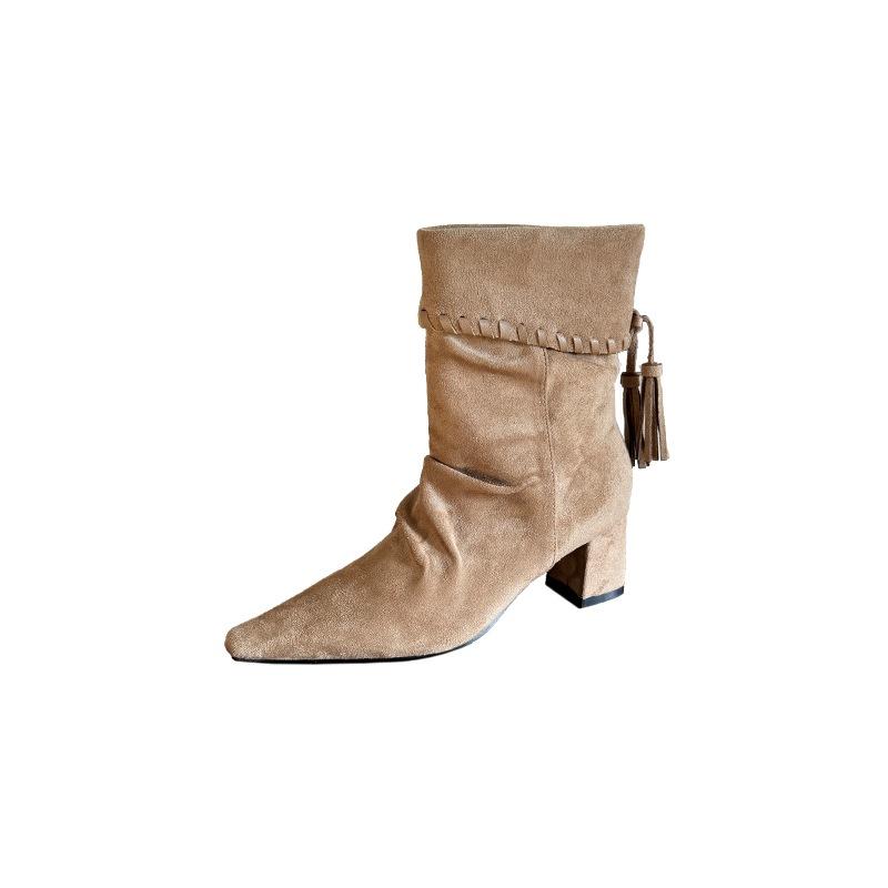 Autumn and winter new pointed thick heel high heel temperament thin French fashion sexy beautiful short boots