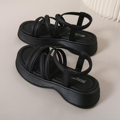 CRLAYDK 2024 женские повседневные бохо с эластичным ремешком на щиколотке пляжные прогулочные сандалии на платформе с открытым носком на низкой танкетке без застежек