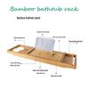 Extendable Bamboo Bathtub Caddy with Tablet, Phone Holder, and Wine Rack