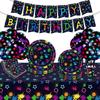 Neon Party Set: Disposable Napkins, Paper Plates, Cutlery, Bunting, Tablecloth, and Decorations