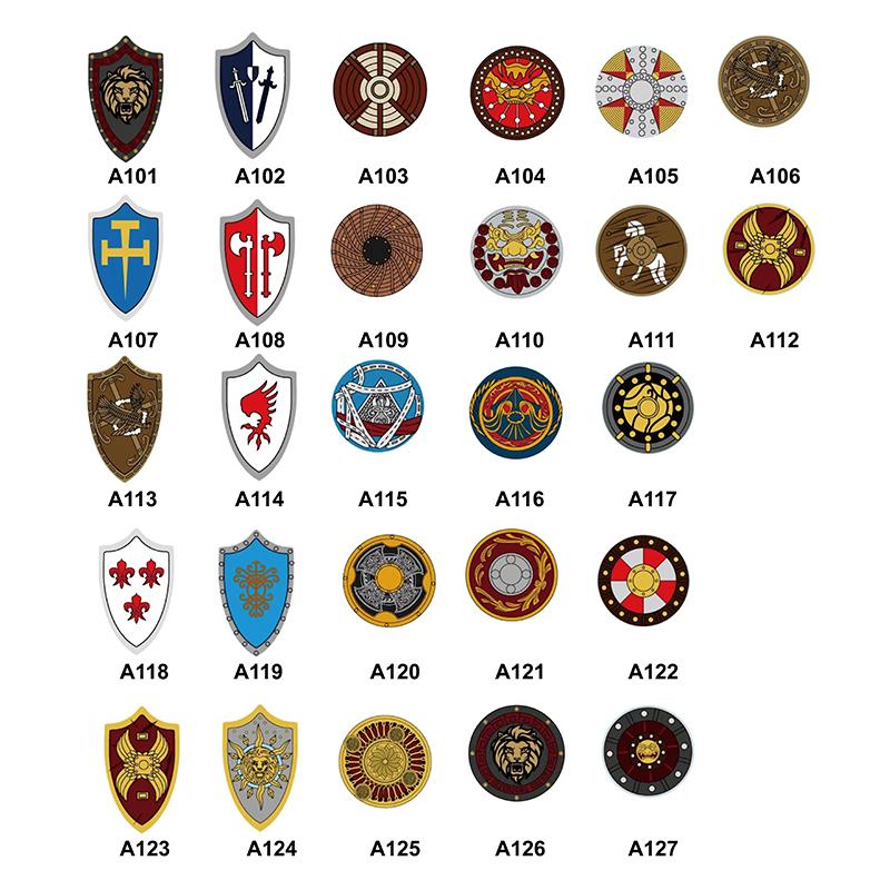 Средневековая Военная Война Армия Замок Рыцарь Солдат Фигурки Строительные Блоки Оружие Плащ Шлем Наплечник Флаг Воин Щит