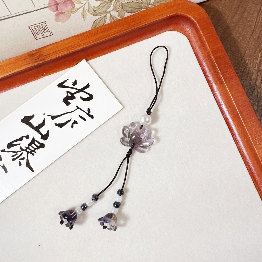 Tassel Detail Chinese-style Pendant Solid Color Mobile Phone Chain Lotus Beaded Key Chains Daily