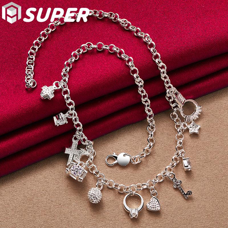 925 Sterling Silver AAA Zircon Key Lock Stars Necklace Jewelry