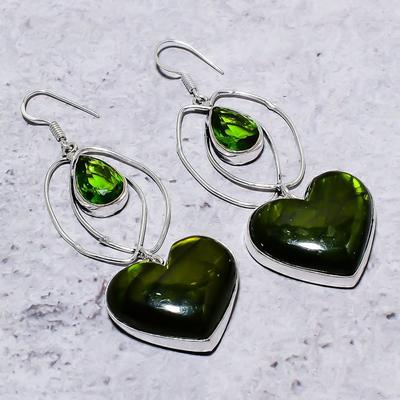 Серьги из стерлингового серебра 925 пробы с натуральным зеленым лабрадором и перидотом 3,03 дюйма w7L06