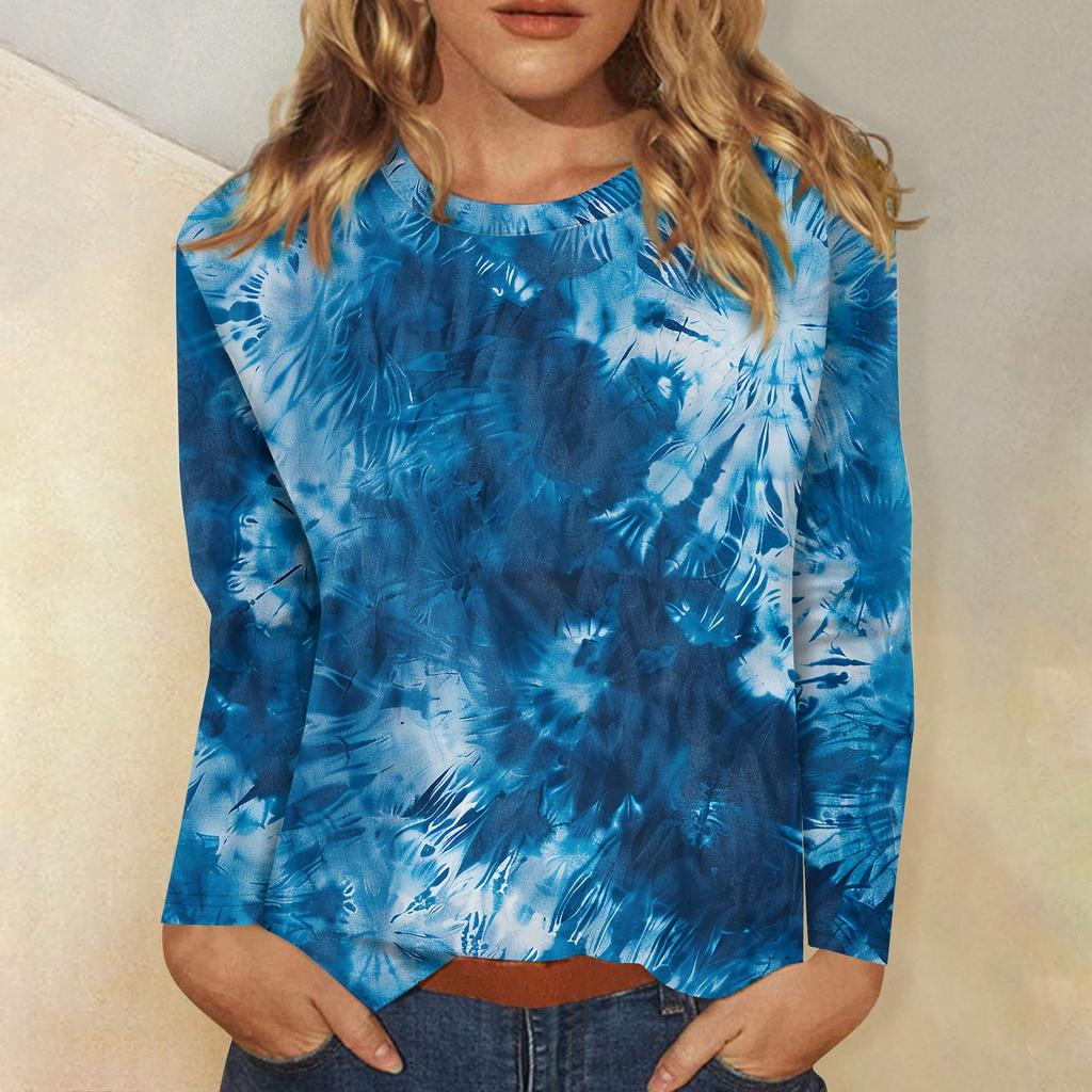 Женский модный повседневный пуловер с круглым вырезом и длинным рукавом с цветочным принтом