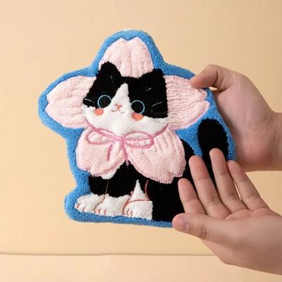 Новое милое кошачье полотенце для рук Мягкий коралловый флис Туалетный платок Подвесной стиль Утолщенный банное полотенце Кухонное