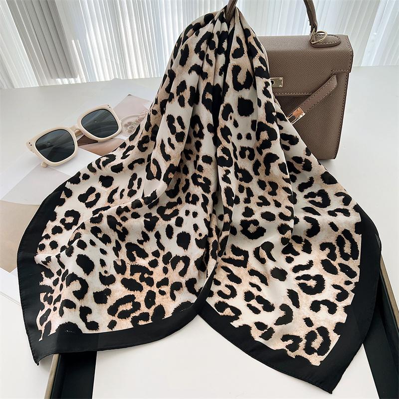Luxury Satin Silk Scarf Square Leopard Print Women Shawl Headband Small Hair Scarves Female Handkerchief