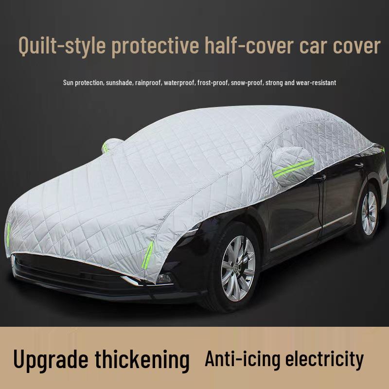 Thickened Hail Protection Sunshade: Half-Body Car Cover with Heat Insulation and Cotton Quilt