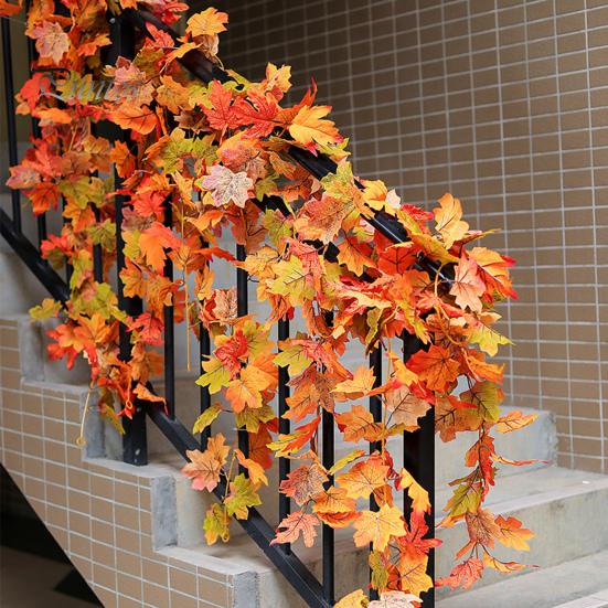 6.5Ft Fall Maple Leaf Garland Artificial Autumn Leaf Hanging Vine Decoration Realistic Thanksgiving Foliage Decor for Home Wedding Garden Office