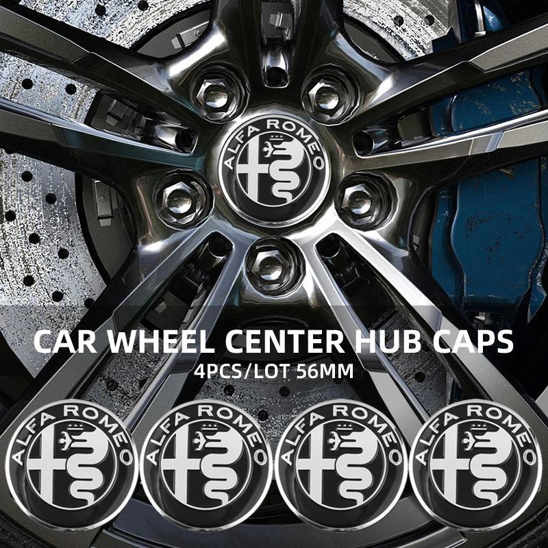 RTKNU1 4Pcs Car Emblem Wheel Hub Center Cap Sticker Rim Badge Cover For Alfa Romeo GT 147 159 166 156 4C Spider Giulia Giulietta Tonale