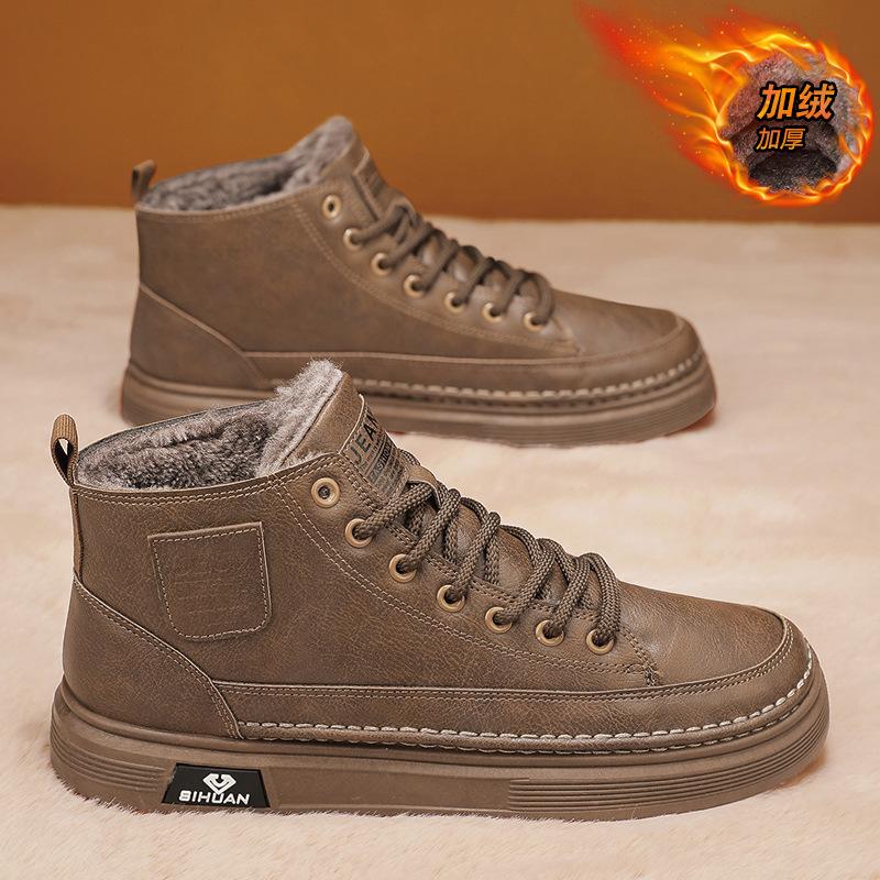 2025 Winter New Sports Shoes with Cotton Men's Shoes High-top Board Shoes with Fleece To Keep Warm and Thick Soles To Increase Height Casual Shoes