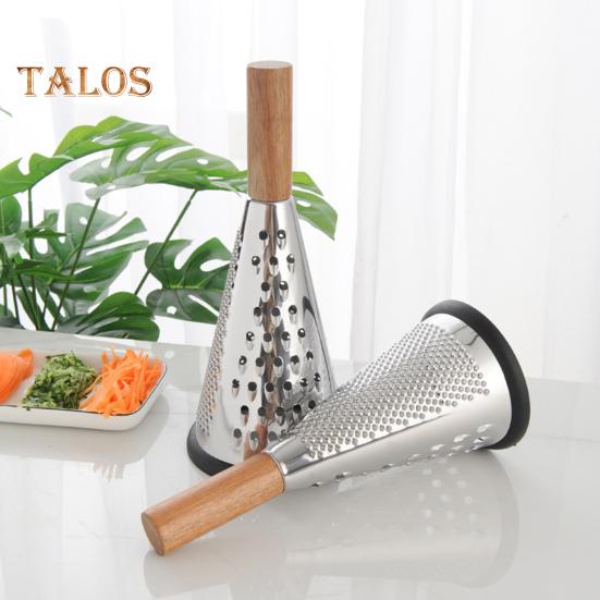 Конусная терка для сыра из нержавеющей стали с деревянной ручкой, 3-сторонняя терка для овощей, сыра, шоколада, овощей, кухонная терка для пармезана