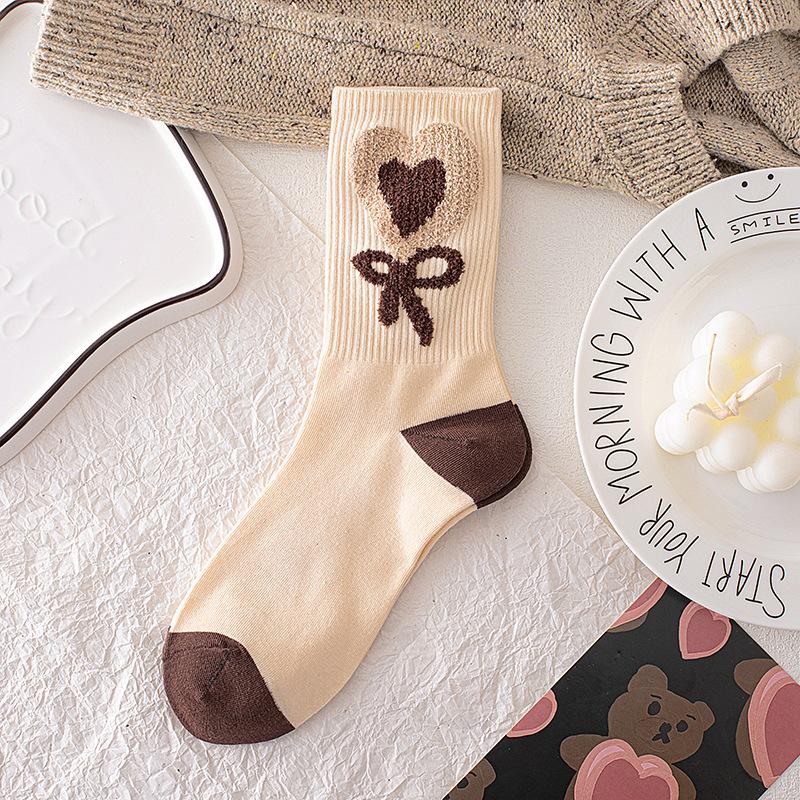 Кофейные носки женские полосатые чулки с перьями из пряжи медведя милые мультяшные носки Майяра