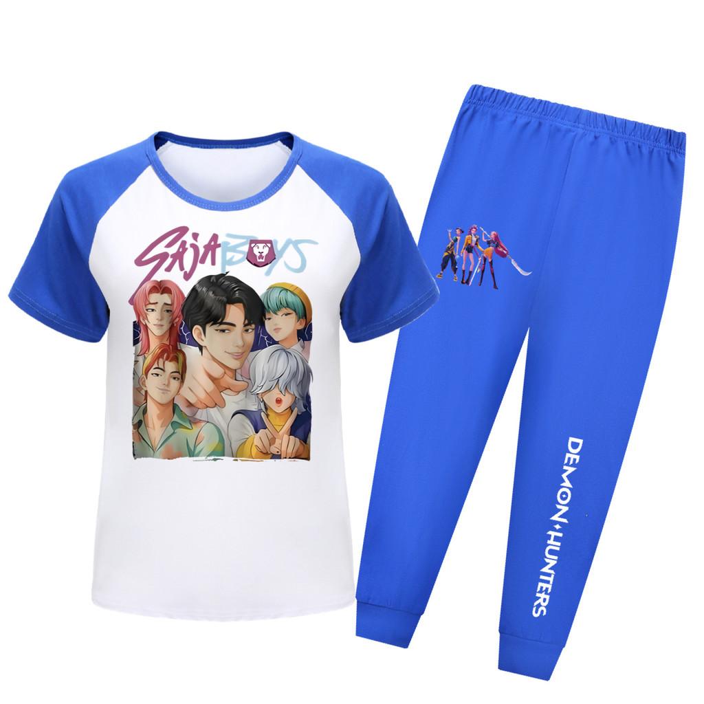 Kpop Охотники на демонов Саджа Мальчики Узор Рубашка с коротким рукавом Длинные брюки Пижамный костюм