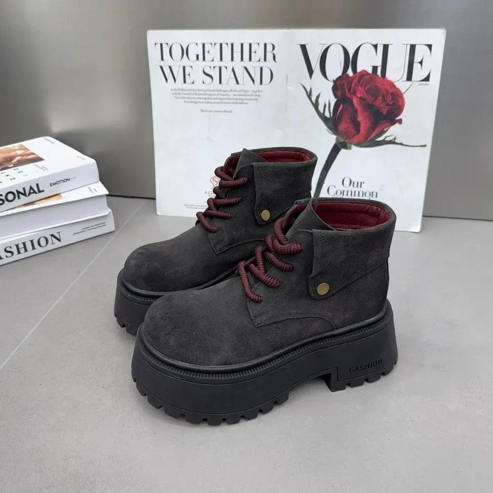 Ботильоны на платформе для женщин, замшевые туфли на шнуровке, высокие каблуки, женские, тренд 2025 года, зимние теплые повседневные кроссовки Mujer Zapatos
