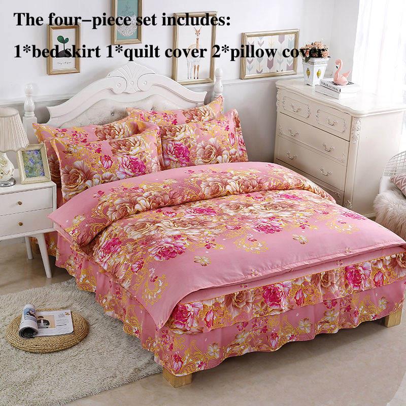 Четыре предмета Юбки для кроватей Покрывала Покрывала Наволочки Нескользящие простыни с принтом Постельные принадлежности Легкие роскошные
