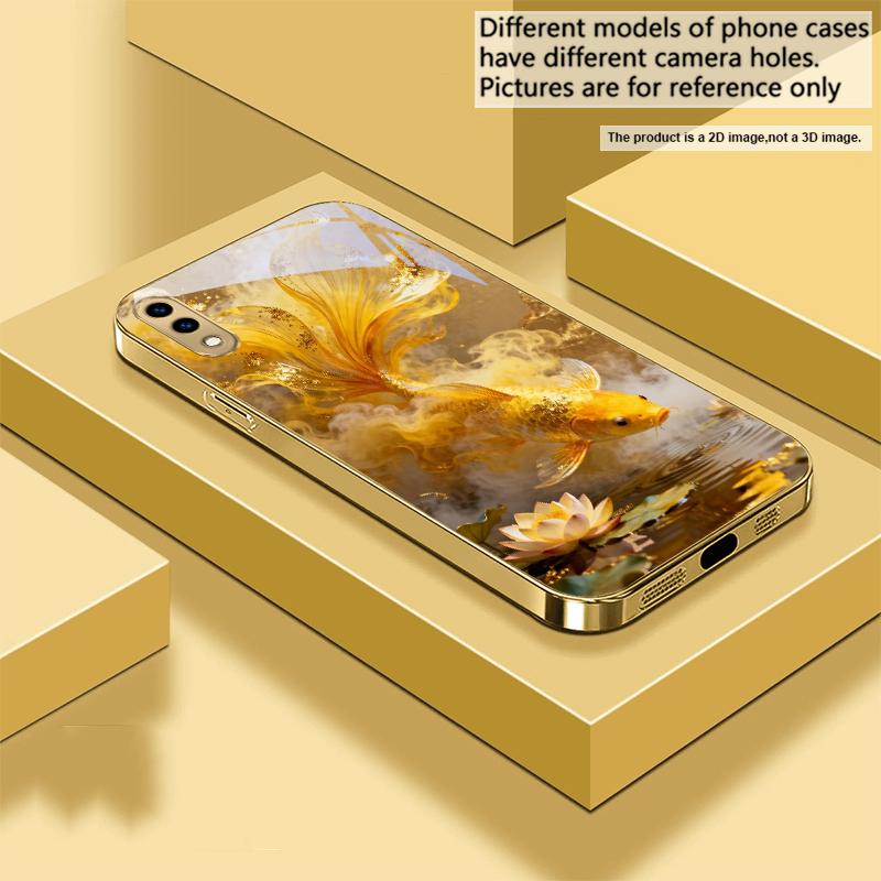 Гармоничная золотая рыбка Для Samsung A 01 52S A04 A05S A10 A12 13 22 23 24 36 42 M02 Note 10 20Ultra 8 9 Золотой стеклянный чехол для телефона