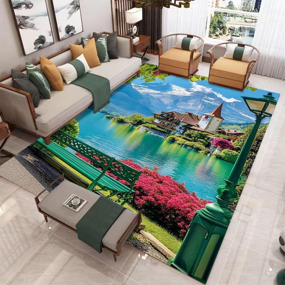 Landscape Mountain Lake Carpet Mat Rug 3D Effect Vibrant Natural Non-Slip Durable Home Decoration Living Room Bedroom Floor Mat