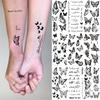 1 Sheet Black Butterfly Temporary Tattoos For Women Adults Fake Water Transfer Letter Tattoo Sticker Neck Hands