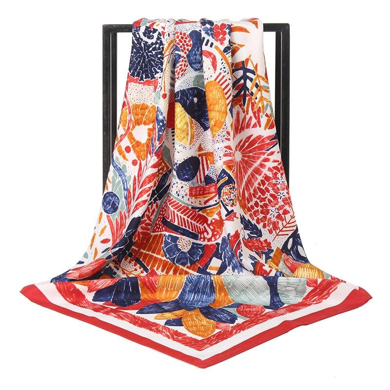 2021 Design Brand Women Square Silk Scarf Chain Print Head Scarfs Female Satin Hijab Scarves Shawl Wrap Lady Headband Foulard