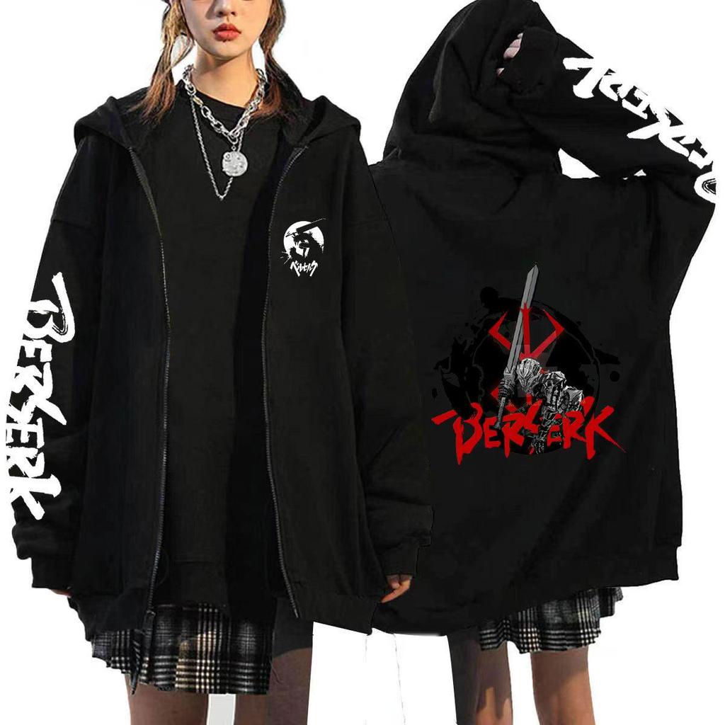 Берсерк Японское Аниме Толстовки с капюшоном на молнии Женские Мужские Худи Харадзюку Мультяшные Куртки Унисекс Пальто Топы Хип-хоп Худи Уличная одежда