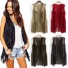 Women Autumn Winter Suede Ethnic Sleeveless Tassels Fringed Vest Cardigan