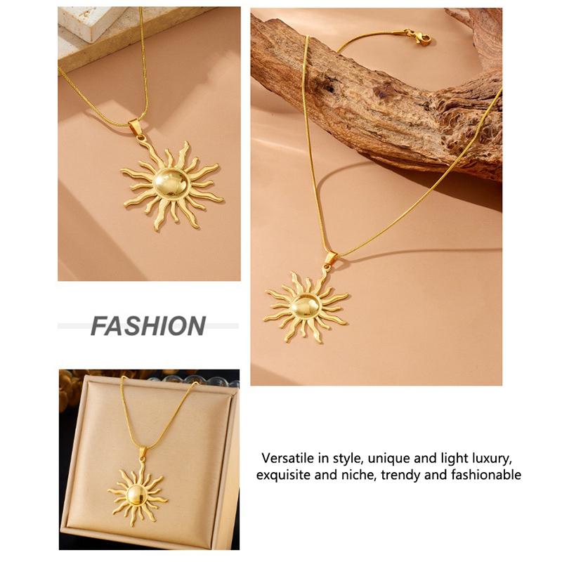 Stainless Steel Golden Sun Pendant Necklace For Women Girl 2025 Concise Solar Neck Chain Jewelry Gift