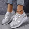 Lucyever Fashion Silver Wedge Sneakers Shoes Women 2025 Lace Up Platform Vulcanized Shoes Woman Cozy Thick Bottom Sport Sneaker