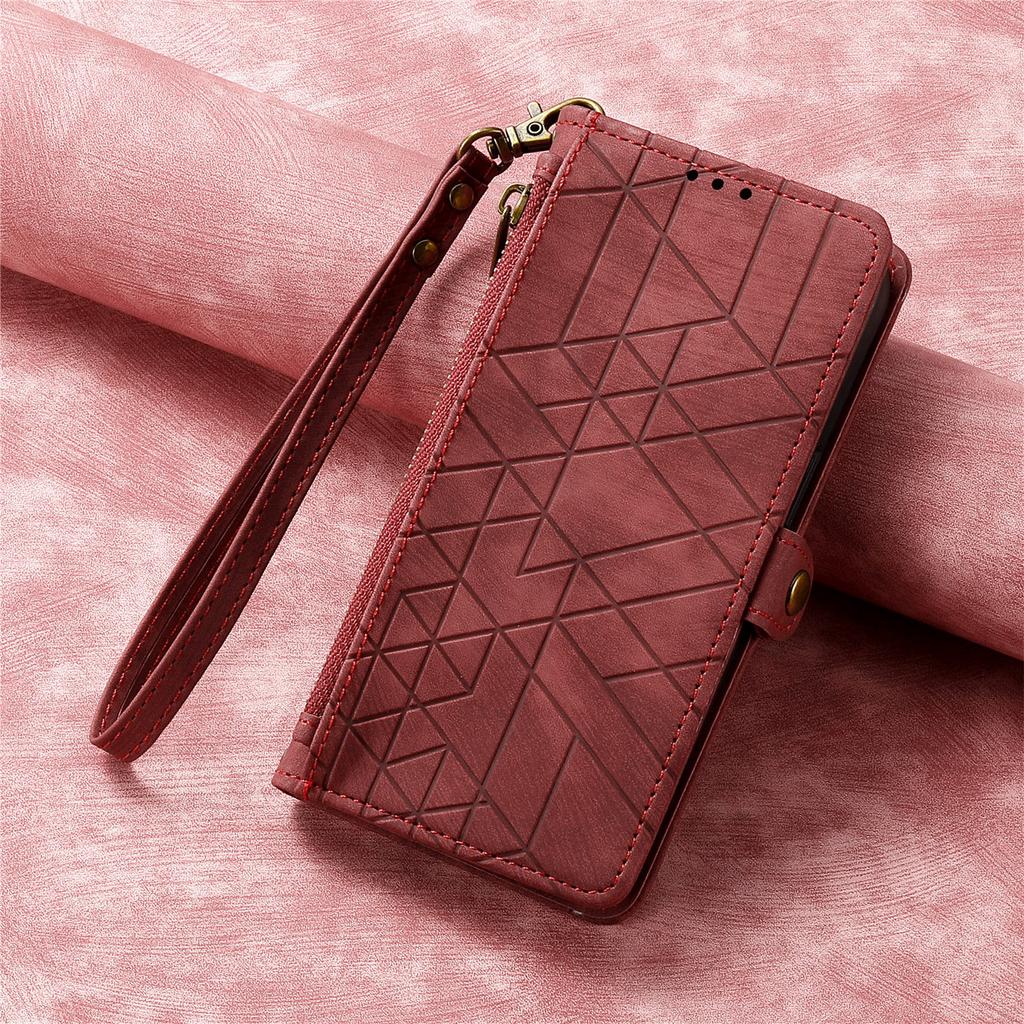 For Xiaomi Poco X7 Pro 5G Zipper Wallet Case Geometry Lines Leather Phone Cover with Strap