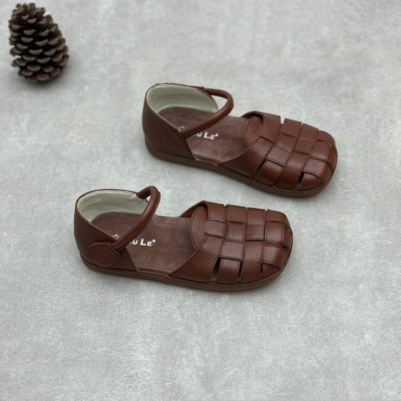 Johnature Туфли ручной работы из натуральной кожи, плетеные, с круглым носком, на мягкой подошве, повседневные женские сандалии из коровьей кожи на плоской подошве