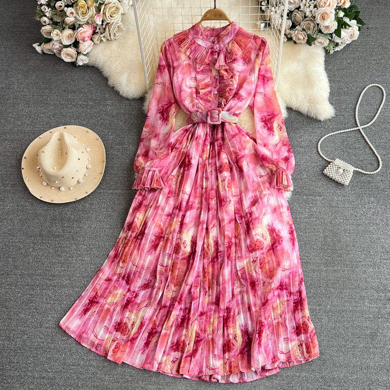 Retro Graceful Stand Collar Speaker Long Sleeves Elegance Dress