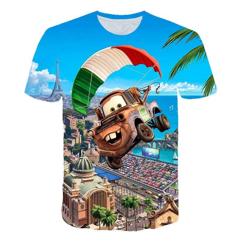 2024 new sports, short sleeves, animation, racing story 3D digital printing children's T-shirt