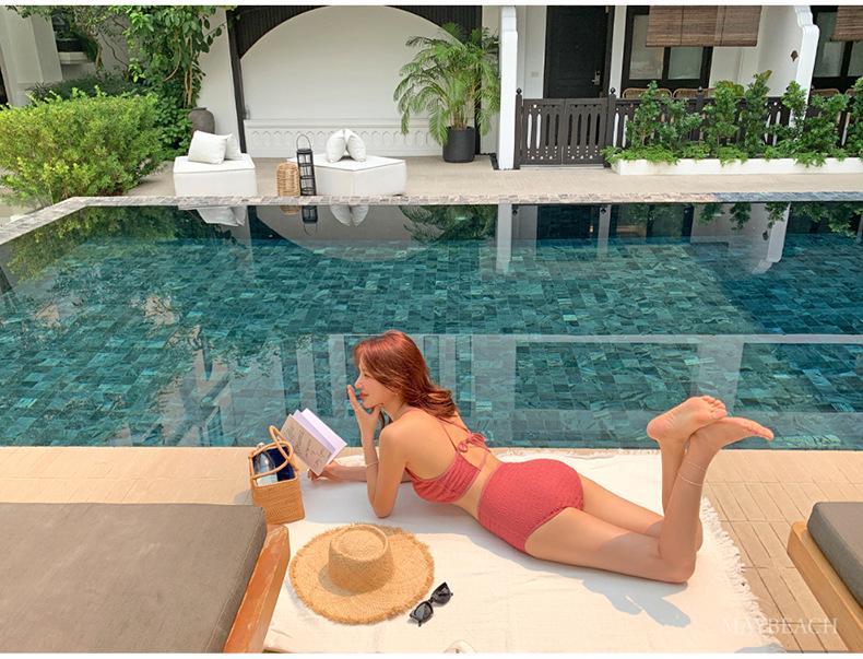 Белый текстурированный купальник бикини в корейском стиле, набор из 3 предметов для пляжа и горячих источников