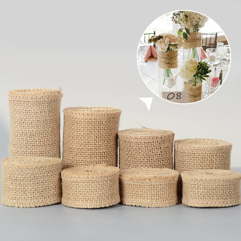 2M/Roll Wedding Decor Natural Jute Burlap Ribbons Jute Ribbon Rolls Vintage Jute Burlap Fabric