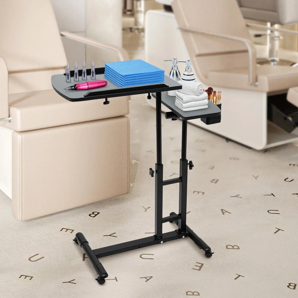 Tattoo Table Station Dual Countertops Universal Wheels | Height Adjustable - Portable Mobile Tattoo Station with Arm Rest Stand