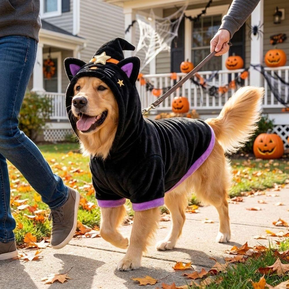 Soft Fabric Witch Hat Dog Hoodie Breathable Pet Cosplay Costume Spring Autumn
