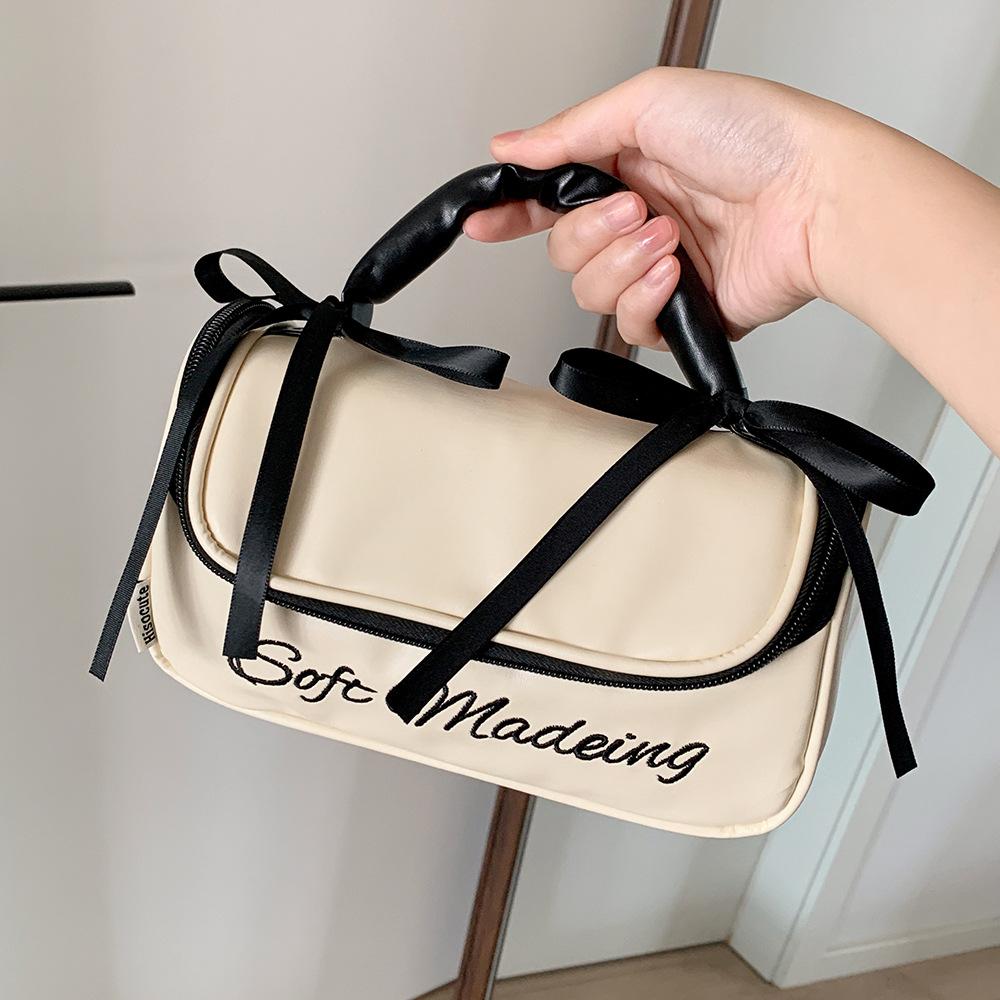 PU Leather Bow Stationery Bag Desktop Storage Bow Pencil Pouch Korean Style Pencil Case  School