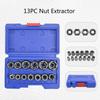 13Pcs Damaged Nut Extractor Hexagonal Dismantling Sleeve Bolt Extractor Socket Nut Removal Tool Convenient Storage Box