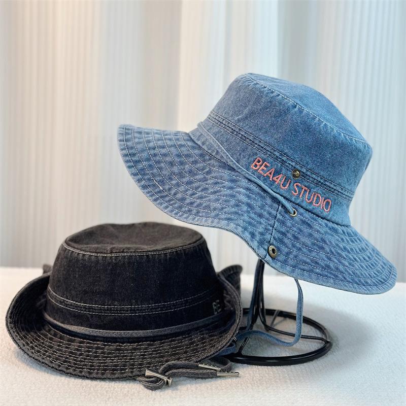 Женская джинсовая шляпа-ведро, однотонная летняя солнцезащитная шляпа с широкими полями, рыболовная кепка для путешествий на открытом воздухе, пляжа