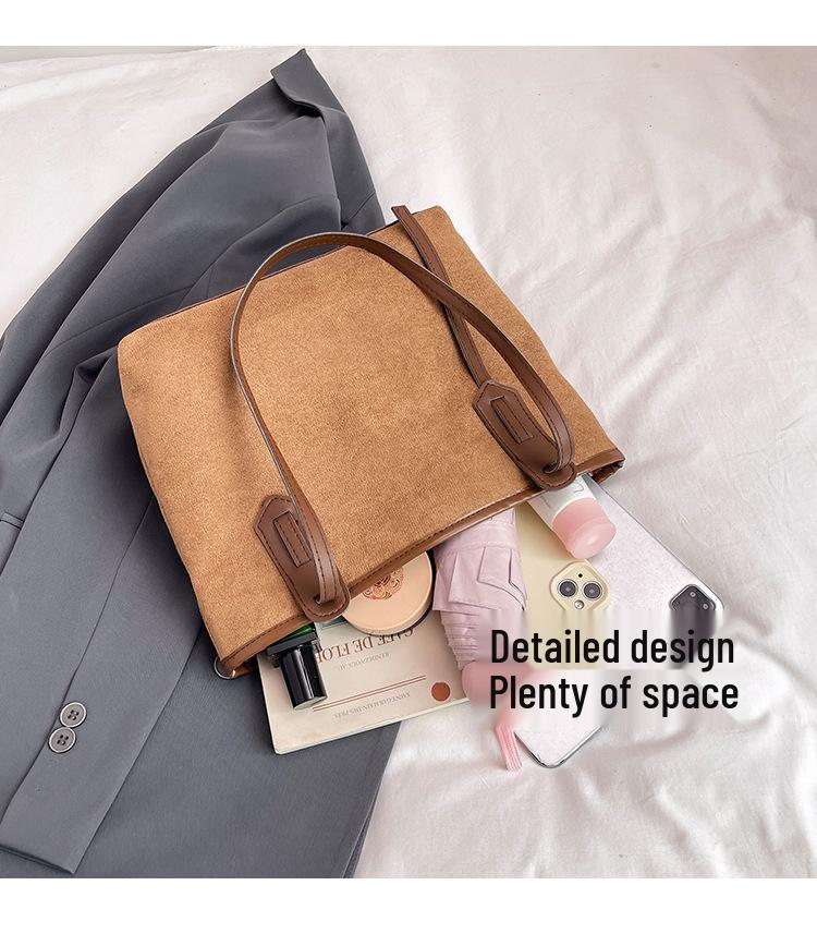 Сумка-тоут из замши в корейском стиле: Европейский и американский ретро, большая вместимость, повседневная сумка-мессенджер через плечо